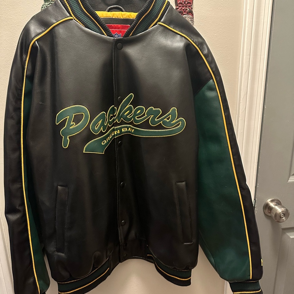 NFL Packers Black and Green Varsity Jacket Men’s